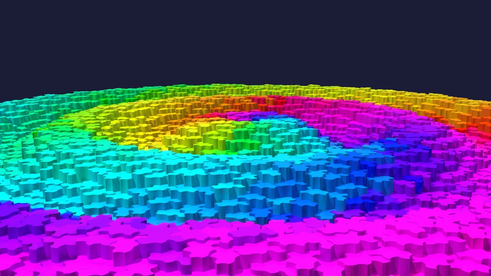 Rainbow-colored aperiodic monotile tiles rippling in concentric waves