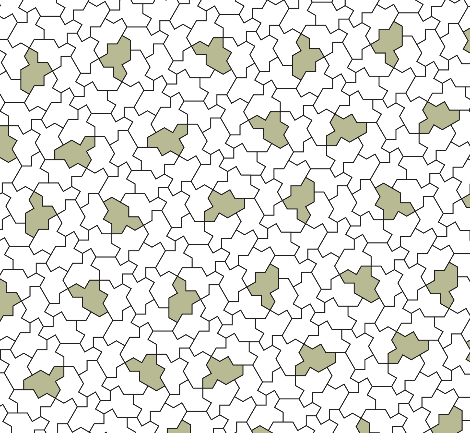 Zoomed aperiodic tiling patch by Tile(1,1) with odd tiles shaded