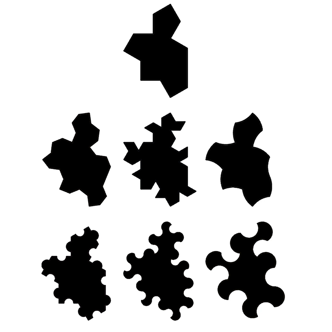 Tile(1,1) and Spectre edge variants: straight, jagged, wavy, stepped, scalloped, and rounded silhouettes